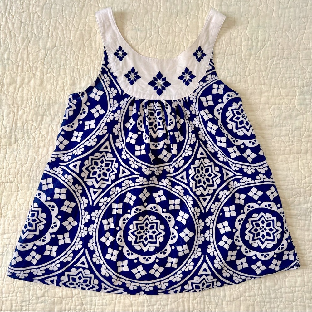 Gymboree Girl's Cotton Tank Top Rhinestones Navy and White Elasticized Back